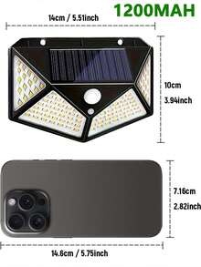 1/2个太阳能户外灯，280颗LED灯珠，3种模式人体感应户外灯，带遥控器，防水太阳能户外安全泛光灯，适用于庭院、露台、花园、车库（单个280颗LED灯珠/2000mAh = 6个100颗LED灯珠/1200mAh） - 三頭壁燈-分體 - 查看 9