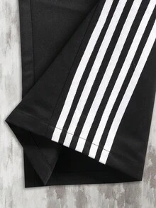 男士抽绳腰侧条纹阔腿宽松休闲时尚运动裤 - 黑色 - 查看 7