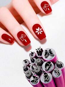 10 件美甲印章笔套装，花朵美甲印章笔，美甲笔美甲印章板美甲印章套装，美甲涂鸦笔花卉绘画绘图指甲刷印章笔美甲工具（1/4/6/10 件） - 玫紅色 - 查看 2