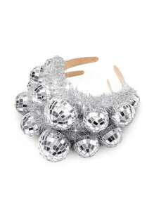 1pc Disco Ball Headbands Silver Disco Costume Headpieces 70s Vintage Headbands For Women Birthday Party Accessory Halloween Cosplay Party Supplies For Women, Ideal As High-End Holiday Gift Halloween Accessories