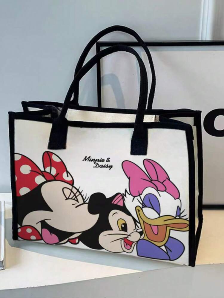 Bolso de lona con diferencia de color surtido, bolso de hombro casual para ir y venir, bolso grande de gran capacidad, mochila de estudiante, asa, diseño de dibujos animados lindo, bolso de mano ligero y de moda multifuncional, bolso de hombro de dibujos animados, bolso ligero para ir y venir, adecuado para el hogar, regalos, vacaciones y Halloween Navidad, multiusos/algunos estilos tienen diferencia de color al azar - Multicolor - Añade 5