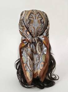 1 Brown Cashew Nut Seaside Vacation Silk Scarf For Women, 70cm Small Square Scarf, Daily Casual Headscarf, Decorative Scarf, Hair Bandana Scarf,Christmas, Valentine's Day