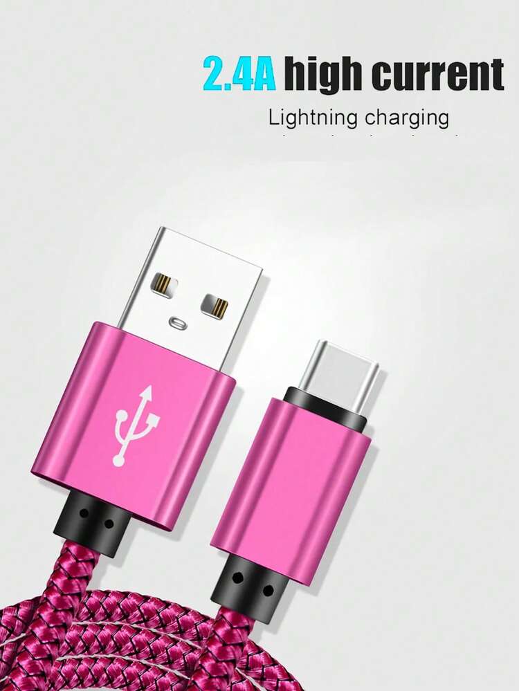 1条60W USB-C充电线，3.3英尺/6.6英尺/10英尺长USB Type-C快充线，尼龙编织USB-A转USB-C充电线，兼容三星Galaxy S24/S23 Ultra/S23/S23+/S22/S22 Ultra/S22+/S21 Ultra/S20 Ultra/Note 20/Note 10/Z Fold 3/4/5，兼容 16/16 Pro Max/15/15 Plus/15 Pro/15 Pro Max，兼容小米，兼容一加Type-C - 玫紅 - 查看 2