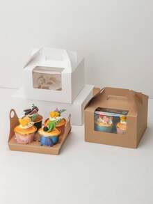 5个/10个装透明展示窗纸杯蛋糕盒，带提手，甜点盒，糕点包装盒，适用于生日、派对、婚礼及生日用品、家居及派对装饰 - 紙本 - 查看 7