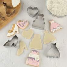 4pcs Stainless Steel Cookie Moulds, Including Diamond Ring, Suit, Wedding Dress, And Cake Shapes, With Stainless Steel Cookie Cutter, For Diy Wedding Cookies, Icing Cookies, Cake Cutting And Cookie Moulding - Silver - View 9