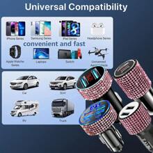 三合一可伸缩车载充电器,镶钻设计,USB充电线,快速充电,可爱三合一快充线,兼容行车记录仪、iPad、GPS等设备,节日/生日理想礼物 - 優雅芭蕾數據線 - 查看 3