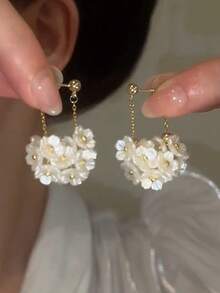 1 对金属链花长流苏耳环，个性化时尚优雅耳环，适合女士和女孩，适合旅行、婚礼、派对、生日、圣诞礼物 - 金色 - 查看 3