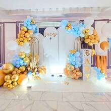 102pcs Blue, Gold & White Balloon Arch & Garland Kit, Chrome Gold Balloons With Macaron Blue & White Latex Balloons For Round Balloon Set, Suitable For Birthday, Wedding, Anniversary, Baby Shower, Gender Reveal - No Power Needed, Fits All Seasons And Father's/Mother's Day Party Decor