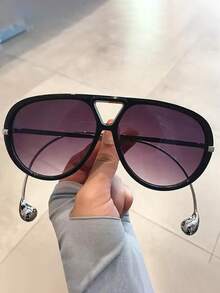 feye 新款复古双梁金属超大镜框时尚眼镜，男女皆宜，适合日常佩戴、街头风、派对等场合，独特的椭圆形时尚装饰眼镜，女士遮阳沙滩时尚配饰，复古Y2K夏季海滩度假、旅行、节日必备单品 - 彩色 - 查看 3