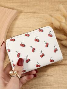 Billetera de monedas con patrón de cereza, portador de tarjetas, organizador de tarjetas múltiples para almacenar tarjetas de crédito, ligero y minimalista, de moda, moderno, de negocios, para aniversario, para Navidad, para el Día de San Valentín, para regalo de cumpleaños, para regalo, para amante, para mujeres, para niñas, para damas, para femenino, útiles escolares para la escuela, dormitorio y vuelta al colegio - Blanco - Ver 3