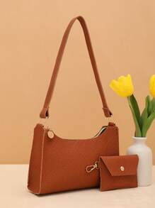 Multifunctional Large Capacity Underarm Bag, Casual Shoulder Bag For Daily Outing - Brown - View 3