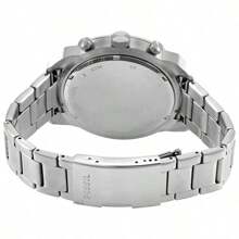 Fossil Reloj cronógrafo de acero inoxidable con esfera negra, correa blanca y tres discos, estilo de negocios y moda, adecuado para uso diario. FS5710