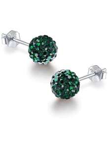 1 par de pendientes de bola brillante de plata de ley 925, 8mm, accesorio casual y de moda - Verde - Ver 1