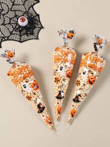 50pcs Halloween Candy Bags, Halloween Bags For Popcorn Goodie Cookie, Halloween Party Decor, Halloween Party Snacks Candy Decoration Bags, Trick Or Treat, Halloween Party Favors, Haunted House Decoration, Halloween Decoration, Halloween Decor, Halloween Party Supplies, Gift Packaging Bag