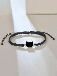 1 件可爱黑白猫编织手链，适合女士，Ins 简约手工编织绳，情侣礼物，闺蜜礼物