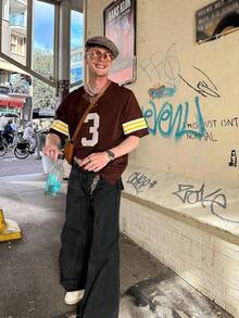 Grunge Goth Y2K 风格时尚哥特休闲直筒宽松街头运动学院摇滚年轻口袋牛仔裤，男士四季皆宜 - 黑色 - 查看 5