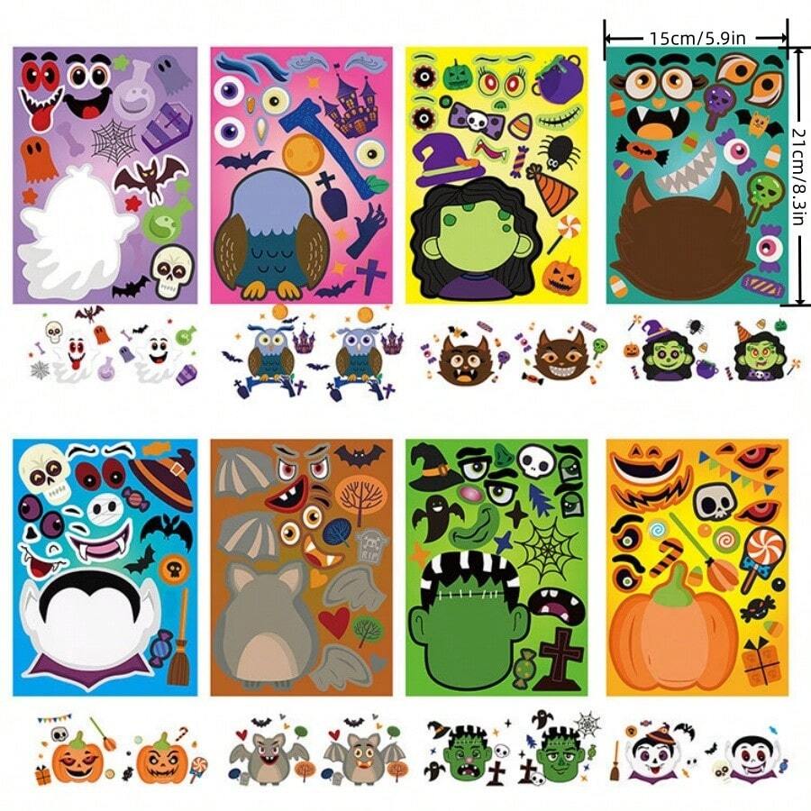 8/16/24/32pcs Halloween Kids Stickers, Can Create Various Halloween Character Expressions, Suitable For Halloween Kids Party, Crafts, Game Activities, Etc. - Multicolor - View 1