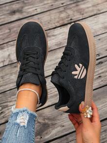 女士时尚休闲系带软底运动鞋，轻便百搭，适合所有季节和人群 - 黑色 - 查看 6