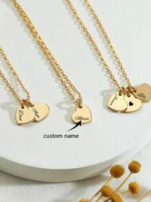 Customized Necklace, Personalized Heart-Shaped Pendant, Carved Name Necklace, Stainless Steel Jewelry Heart-Shaped Pendant Necklace, Personalized Gift, Valentine's Day Gift, Anniversary Gift, Valentine's Gold, Rose Gold Fashion, Autumn Fashion, Retro, Neutral, Simple, Casual, Hip-Hop, Goth, Punk Customization, Personalized, Back To School Fashion - Multicolor - View 4