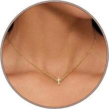 Cross Necklace For Women, Dainty 18K Gold Plated/Sterling Silver Small Cross Pendant Necklace Simple Gold Cross Necklaces For Women  Faith Jewelry Gift2025 - 橫向交叉金 - 查看 9