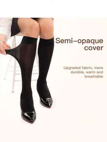 (2pairs)Women's Knee High Socks Ladies Nylon Long Socks 2pairs Semi Opaque Trouser Socks Knee Stockings, Y2k, Cozy Socks - Multicolor - View 12