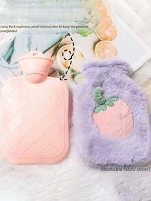 1pc Unisex Cartoon Fruit Pattern Flocked Large Capacity Hot Water Bottle, Refillable, Anti-Explosion, Anti-Leakage, Detachable, Warm Hand Warmer, Suitable For Winter Outdoor Camping, Travel, Home, Office, School, Dorm, Daily Use - Multicolor - View 5
