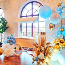 102pcs Blue, Gold & White Balloon Arch & Garland Kit, Chrome Gold Balloons With Macaron Blue & White Latex Balloons For Round Balloon Set, Suitable For Birthday, Wedding, Anniversary, Baby Shower, Gender Reveal - No Power Needed, Fits All Seasons And Father's/Mother's Day Party Decor