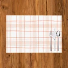 1 pieza/4 piezas/6 piezas Manteles individuales de lino con estampado de cuadros, adecuados para la mesa de comedor, decoración para todas las estaciones, manteles de mesa modernos y lavables, decoración de habitaciones, posavasos, manteles de cocina y comedor, decoración de fiestas interiores y exteriores, decoración del hogar, regalo ideal