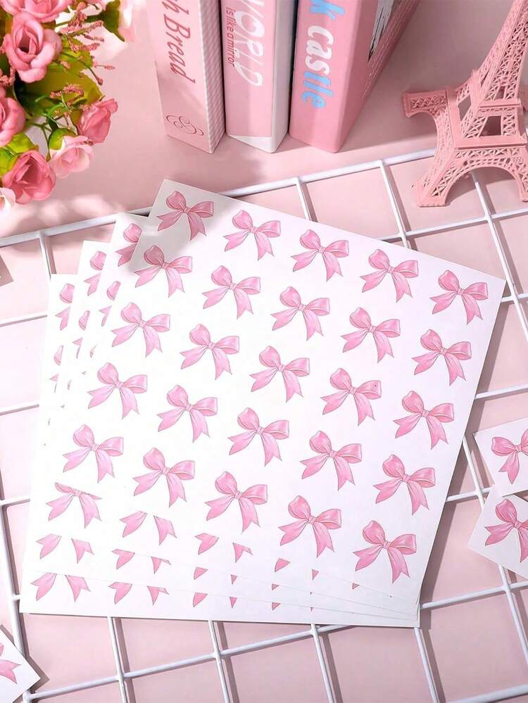 250张粉色蝴蝶结贴纸，水彩蝴蝶结贴纸，自粘蝴蝶结纸贴纸，可爱女孩贴纸，适用于卡片、信封、礼品包装、礼品、结婚贺卡以及节日DIY装饰 - 彩色 - 查看 3
