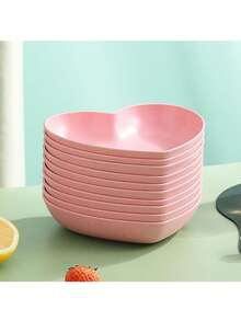 1/5/10pcs Heart-Shaped Plastic Plates/Trays, Suitable For Serving Fruits And Snacks, Ideal For Valentine's Day, Birthday, Bridal Shower And Other Occasions - 粉色 - 查看 3