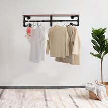 kangten Wall Coat Rack With Floating Shelf, Wall Mounted Clothes Shelf, Kitchen Shelf With Four Bases - Black - View 8