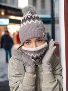 3pcs Women's Korean Style Casual Set: Hat, Scarf, Gloves, Knitted Beanie Hat, Suitable For Autumn/Winter Warmth And Daily Use Winter Accessories Winter Outfits Valentines Gift - Multicolor - View 6