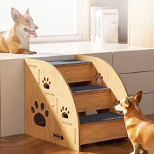 3 Steps Wooden Pet Dog Washable Portable Soft Stairs Puppy Ramp Ladder Bed Sofa - Wood Color - View 2