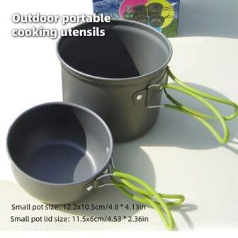 1 Pc Outdoor Picnic Single Pot Non-Stick Cookware Outdoor Cookware Wilderness Camping Tools Pots & Bowls Camping Cooking Sets Portable Utensils Pots & Pans Storage Pockets Outdoor Camping Accessories Great For Backpacking Gear