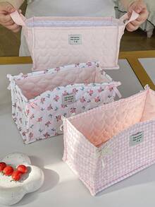 1个花卉蝴蝶结装饰绗缝化妆品收纳篮，护肤品收纳篮，女士化妆品篮，儿童玩具篮，杂物收纳篮，发饰篮 - 彩色 - 查看 10