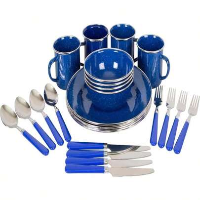Stansport 24-Piece Enamel Camping Tableware Set
