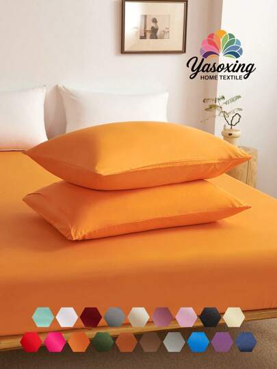 2pcs Orange Super Soft Plain Pillowcase Lightweight Bedding Envelope Closure Solid Color Bed Pillow Cover, For Bedroom Dormitory Bedding Back School Bedding