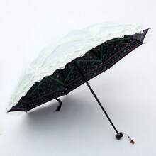 1pc Lace Trim Parasol, Princess Lace Umbrella, UV Protection Folding Umbrella, Dual Use Sunshade, Graduation Travel Holiday Outdoor Activity Sunscreen, Elegant Black/Pink Lace, High-Quality Women's Gift, Summer Travel Essential, Rainy Season & High UV Necessity