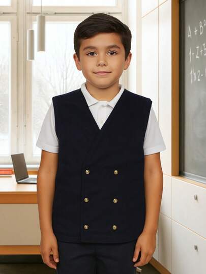 Chaleco Escolar Cruzado Con Botón Uniforme Punto Roma
