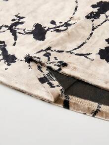 EARO 时尚杏色丝绒印花休闲简约日常百搭高腰显瘦弹力腰及膝A字裙，优雅品质，秋冬春季 - 杏色 - 查看 5