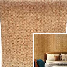 1卷棕色编织地垫墙贴，自粘可移除乙烯基壁纸，适用于厨房台面、店铺装饰、复古浴室、客厅、家居装饰、DIY卧室墙贴，尺寸：17.7 x 393.7/196.8/118.1/39.3英寸 - 棕色 - 查看 2