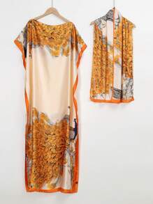1 set nouveau Couvre-plage imprimé zèbre en faux soie pour femmes au printemps/été, écharpe en mousseline de soie convenant pour les voyages et l'usage quotidien