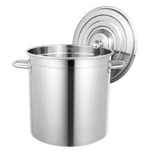 35L Large Deep Cooking Stock Pot Stainless Steel 201 With Lid Multifunctional - Silver - View 1