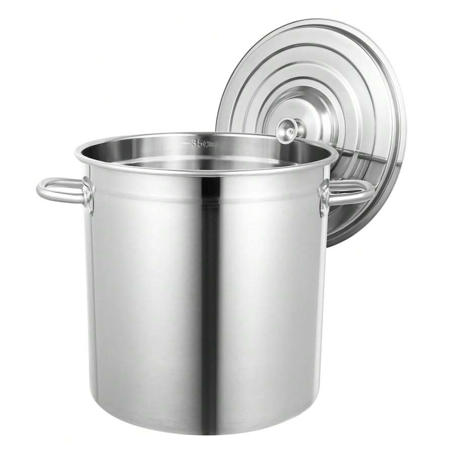 35L Large Deep Cooking Stock Pot Stainless Steel 201 With Lid Multifunctional - Silver - View 1