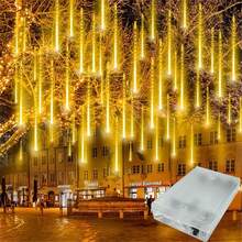 1pc 8-Tube Battery Powered LED Meteor Shower String Lights, 30cm, Bedroom Decor, Wreath Fairy Lights, Christmas & Halloween Decoration, Home Decor Lighting, Wedding Party Supplies, Batteries Not Included - Battery Box Meteor Shower - View 10