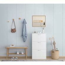 Narrow Shoe Cabinet For Entryway, Freestanding Shoe Rack With 3 Flip Drawers Doors, Adjustable Tipping Wood Hidden Storage Organizer For Hallway Apartment Foyer, White - White-2 - View 4
