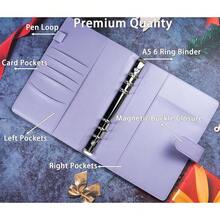 A5 PU Leather Binder Cover With Magnetic Buckle Closure, 6 Ring Personal Notebook For Organizing Planner Refill Pages, Photo Card Sleeves, Multi-Functional Card Collector-826103 - Purple - View 4