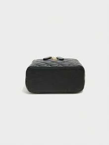 New Classic Versatile Solid Color Square Box Bag, Quilted Square Bag, Handbag, Cherry Pendant Decor Design, Zipper Closure Shoulder Bag, Metal Buckle Decor Shoulder Bag, Suitable For Travel, Shopping, Party And Date. - Black - View 5