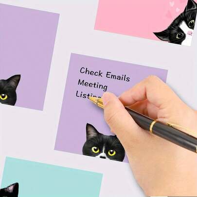3/6/9/18pcs Black Cat Sticky Notes Set, Pink Self-Adhesive Memo Pad, Cute Memo, Super Sticky Notes Card, Gift For Cat Lovers, Teachers Office & School Supplies, 3x3 Inches