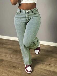 Women's Retro Vintage Minimalist Straight Leg Jeans - Light Wash - View 3